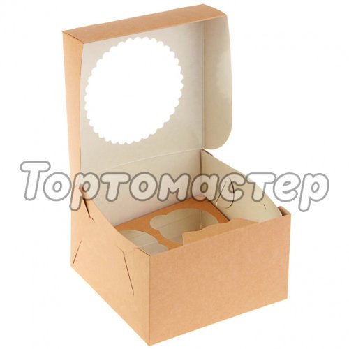 Коробка на 4 капкейка с окном крафт/белая OSQ MUF 4