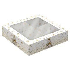 Коробка на 4 конфеты с окном "Золотые звёзды" 12,6х12,6х3,5 см ТИ-00194   ТИ-194