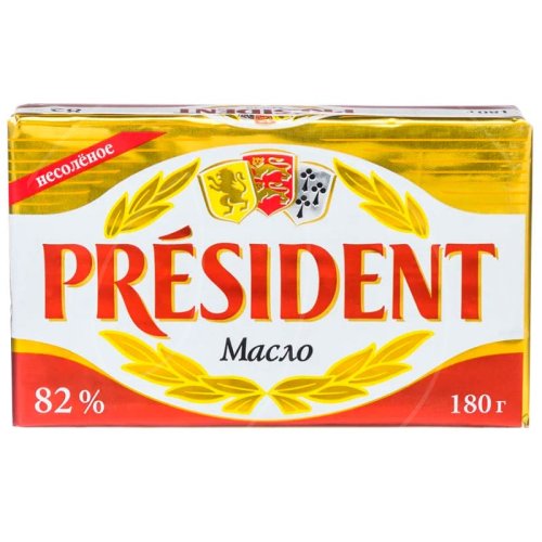 Масло сливочное несоленое President 82% 180 г 