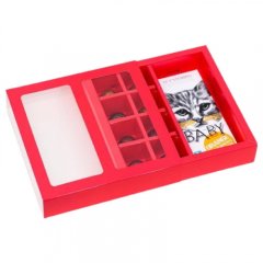 Коробка на 8 конфет и плитку шоколада с окном красный КУ-349