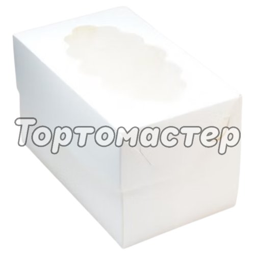 Коробка на 2 капкейка с окном Белая 16х10х10 см 