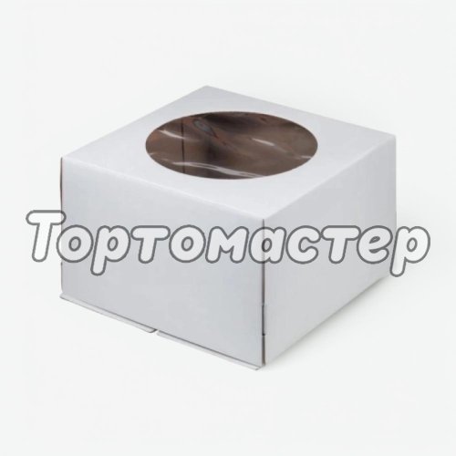Коробка для торта с круглым окном белая 24х24х12 см 010000