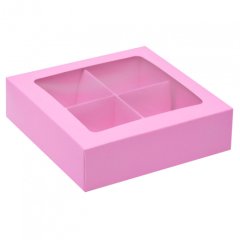 Коробка на 4 конфеты с окном сиреневая 12,6х12,6х3,5 см КУ-165
