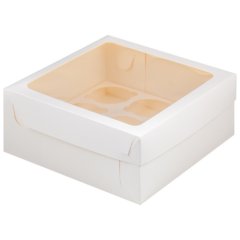 Коробка на 4 капкейка с окном белый 16х16х10 см 040810