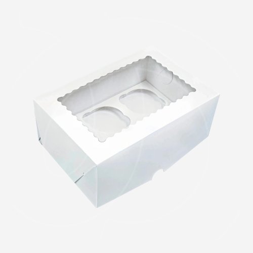 Коробка на 4 капкейка с фигурным окном белая 
