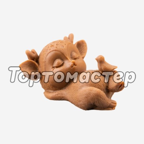 Молд силиконовый 3D "Спящий оленёнок с птичкой" 2068