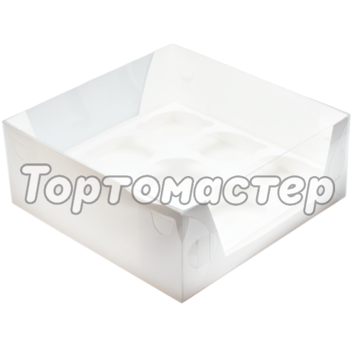 Коробка на 9 капкейков с прозрачной крышкой белая 23,5х23,5х9,5 см 