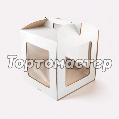 Коробка для торта с окном и ручками белая 30х30х30 см 780105