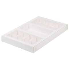 Коробка на 16 конфет и шоколадную плитку с прозрачной крышкой белая 30х19,5х3 см 50370, 050370