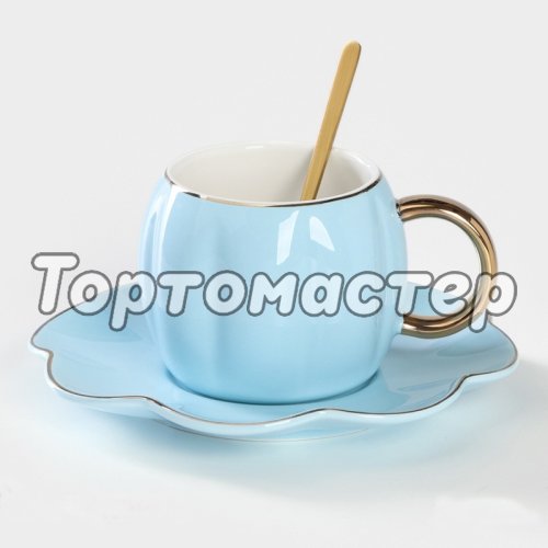 Набор чашка, блюдце, ложка керамика "Голубой цветок" 6973410