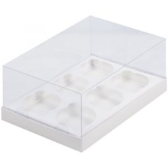 Коробка на 6 капкейков с прозрачной крышкой белая 23,5х16х10 см 040373 ф