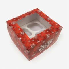 Коробка на 4 капкейка с окном "Снежинки" 16х16х10 см 705257