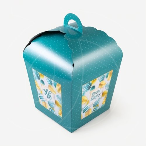 Коробка для торта/кулича с окном "ХВ" бирюзовая 17х17х26 см 