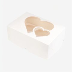 Коробка на 6 капкейков с окном "Сердца" Белая 25х17х10 см 705151