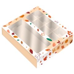Коробка на 8 конфет и плитку шоколада с окном "Листопад" 17,7х17,85х3,85 см 